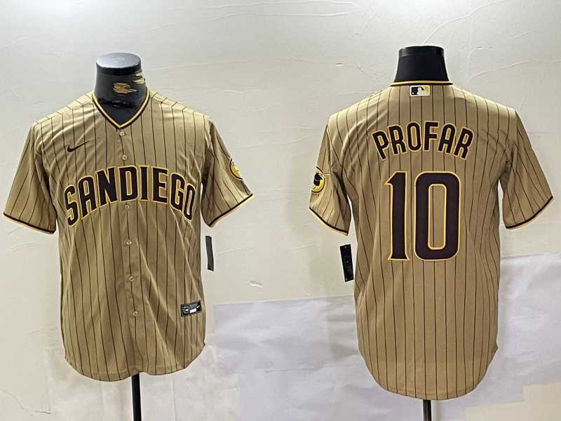 Mens San Diego Padres #10 Jurickson Profar Khaki Team Logo Cool Base Jersey